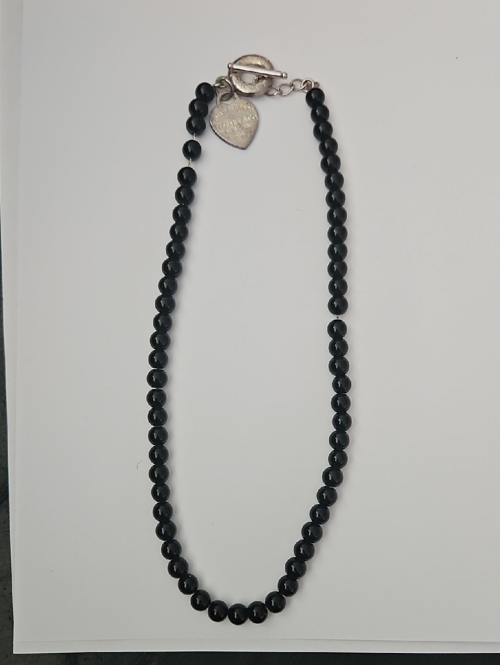 Tiffany & Co. Black 60pcs Onyx Stone Toggle Necklace Sv925 45cm 0.75cm Stone